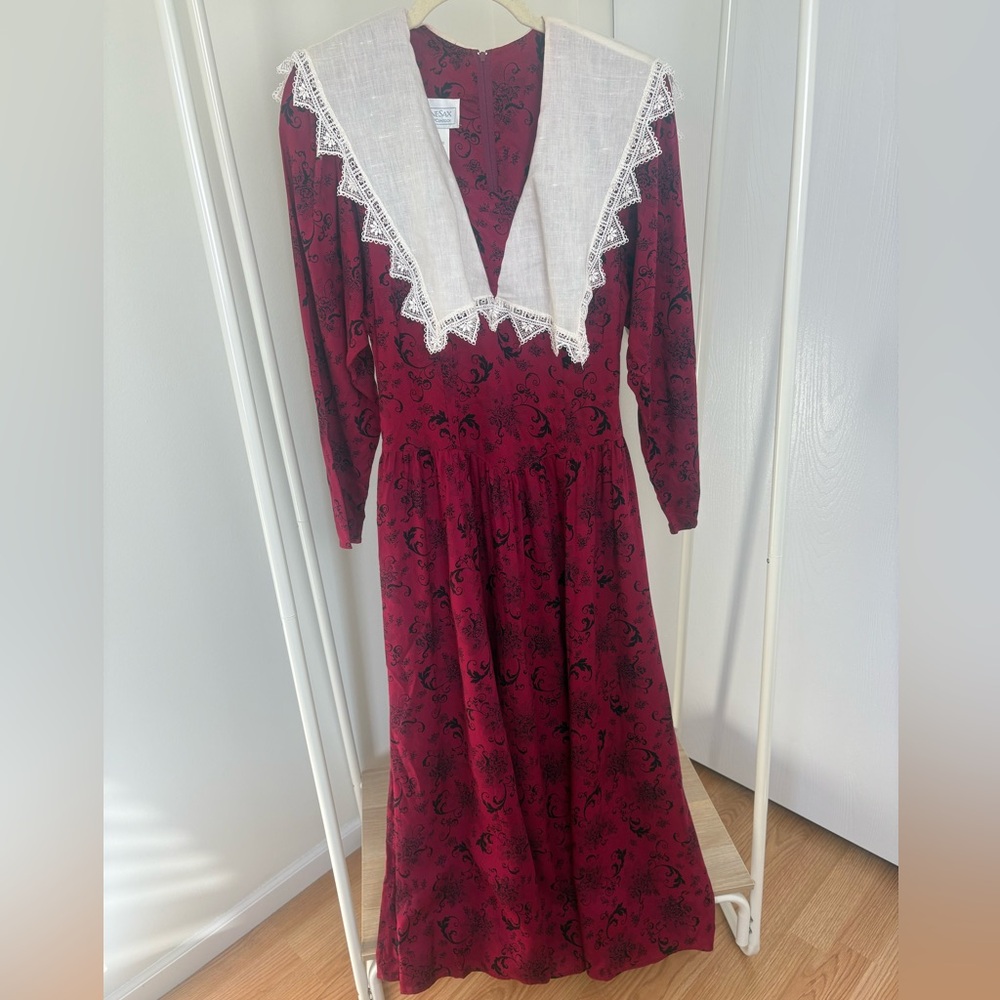 Vintage Gunne Sax by Jessica McClintock Burgundy Long Sleeve Dress.